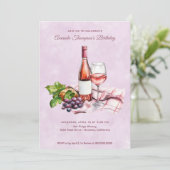 Roze wijn verjaardag kaart (Staand voorkant)