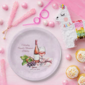 Roze wijn verjaardag papieren bordje (Feest)