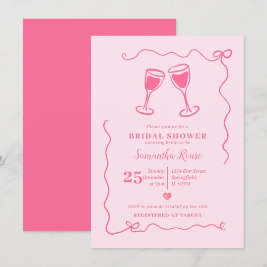 Roze Wijn Vrijgezellenfeest Valentijn met Boog Kaart (Voorkant / Achterkant)