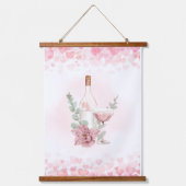 Roze Wijnfles met Wijnglas Hangend Wandkleed (Voorkant)