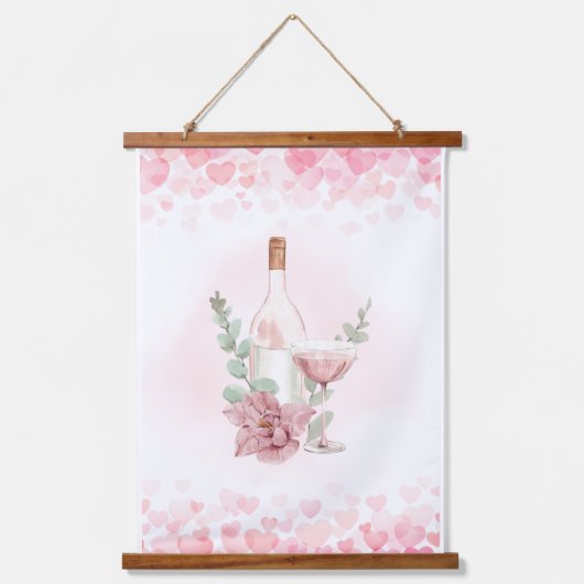 Roze Wijnfles met Wijnglas Hangend Wandkleed (Voorkant)