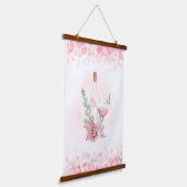 Roze Wijnfles met Wijnglas Hangend Wandkleed (Gebogen)
