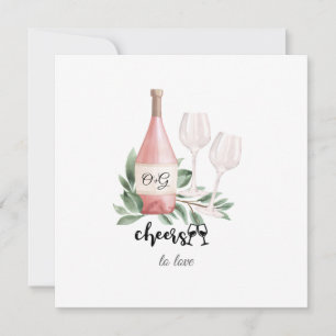 Roze wijnfles Proost op de liefde Aquarel Bruiloft Kaart