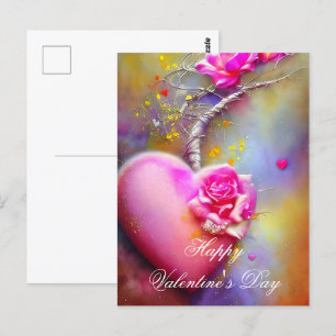 Roze wijnstok hart en roos valentijn briefkaart