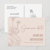 ROZE WIJSTIJL CACTUS VETPLANT SCHETS SAVE THE DATE AANKONDIGINGSKAART (Voorkant / Achterkant)