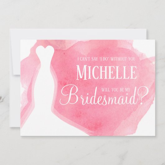 Roze Wil jij mijn bruidsmeisje zijn? Waterverf van Kaart (Voorkant)