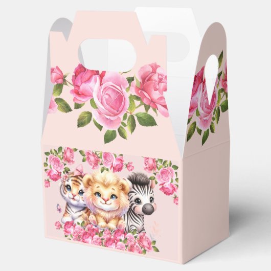 Roze Wild Animal Girl's Baby shower of Verjaardag Bedankdoosjes (Geopend)