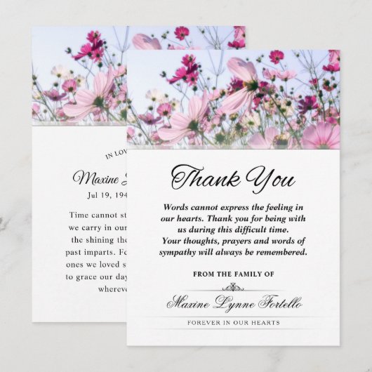 Roze wild bloemveld Dank je wel Bedankkaart (Voorkant / Achterkant)