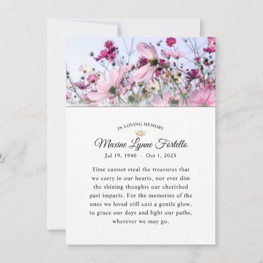 Roze wild bloemveld Dank je wel Bedankkaart (Achterkant)