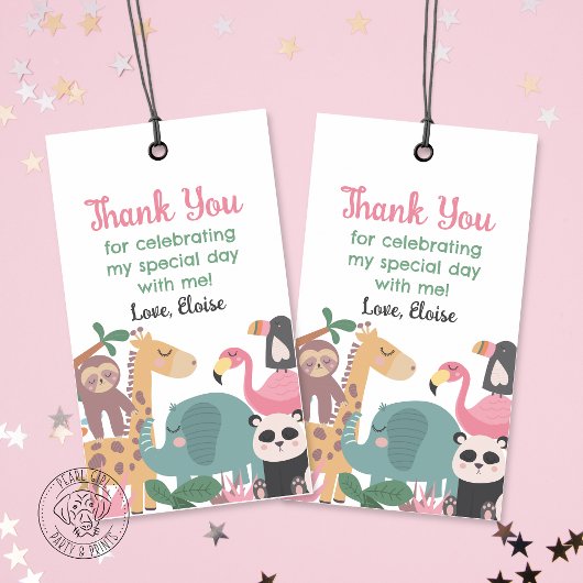 Roze wild dier  cadeaulabel