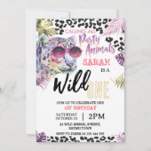 Roze Wild Een 1e Verjaardag Safari Oerwoud Meisje Kaart (Voorkant)