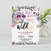 Roze Wild Een 1e Verjaardag Safari Oerwoud Meisje Kaart (Staand voorkant)