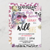 Roze Wild Een 1e Verjaardag Safari Oerwoud Meisje Kaart (Voorkant / Achterkant)