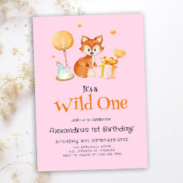 Roze Wild Een Baby Meisje Eerste Verjaardag Kaart