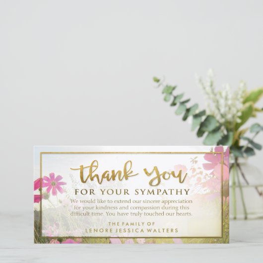 Roze Wild Flower Golden Bedankt voor je sympathiek (Staand voorkant)