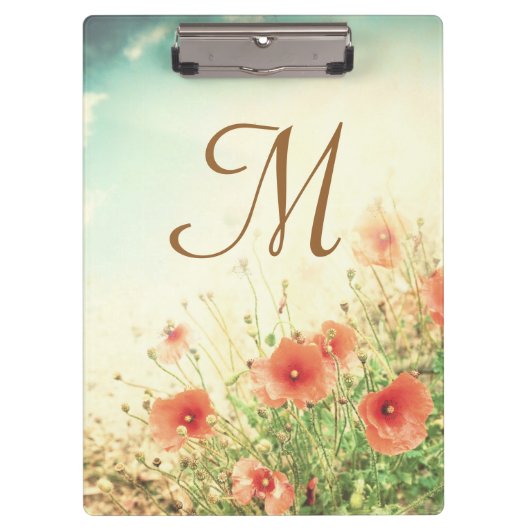 Roze Wild Flowers Monogram Initiaal Clip Board Klembord (Voorkant)