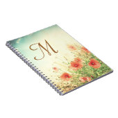 Roze Wild Flowers Monogram Initiaal Notitieboek (Rechterzijde)