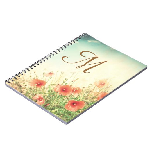 Roze Wild Flowers Monogram Initiaal Notitieboek (Linkerzijde)