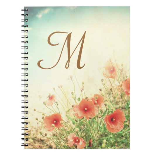 Roze Wild Flowers Monogram Initiaal Notitieboek (Voorkant)