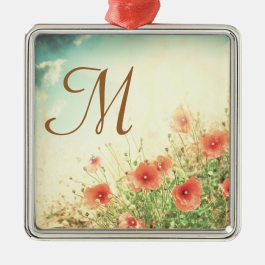 Roze Wild Flowers Monogram Initiaal Ornament (Voorkant)