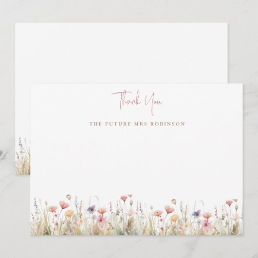 Roze Wild Flowers Vrijgezellenfeest Bedankkaart (Voorkant / Achterkant)