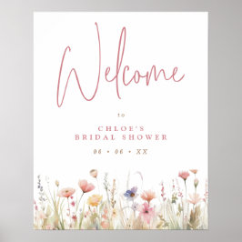 Roze Wild Flowers Vrijgezellenfeest Welkom Poster