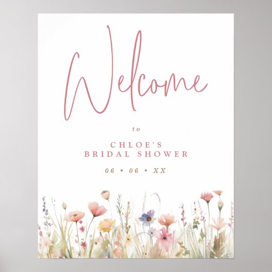 Roze Wild Flowers Vrijgezellenfeest Welkom Poster (Voorkant)