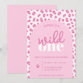 Roze Wild One Girl Eerste Verjaardag Uitnodiging (Voorkant / Achterkant)