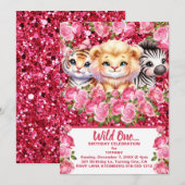 Roze Wild One Girl's verjaardagsfeestje uitnodigin Kaart (Voorkant / Achterkant)