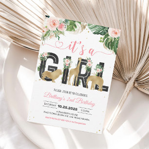 Roze Wild One Meisje Baby Shower Uitnodiging