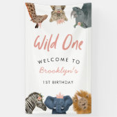 Roze Wild One Safari Thema Jongen 1e Verjaardag Spandoek (Verticaal)