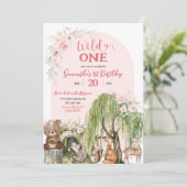 Roze Wild One Woodland Animals Meisje Eerste Verja Kaart (Staand voorkant)