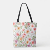 Roze wild roos bloemmotief, boho tote bag (Achterkant)