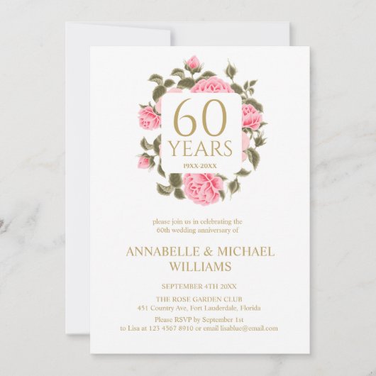 ROZE WILD ROSE BOEKET 60E DIAMANT JUBILEUM KAART (Voorkant)