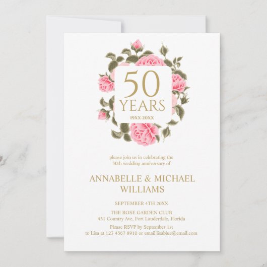 ROZE WILD ROZEN BOUQUET 50ste VERJAARDAG GOUD Kaart (Voorkant)