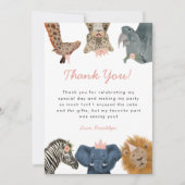 Roze Wild Safari Dieren Verjaardagsfeest Bedankkaart (Voorkant)