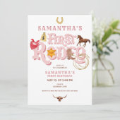 Roze Wild West Eerste Rodeo Baby Meisje 1e Verjaar Kaart (Staand voorkant)