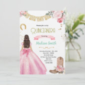 Roze Wild West Quinceañera Uitnodiging (Staand voorkant)