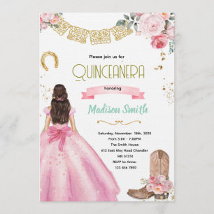 Roze Wild West Quinceañera Uitnodiging
