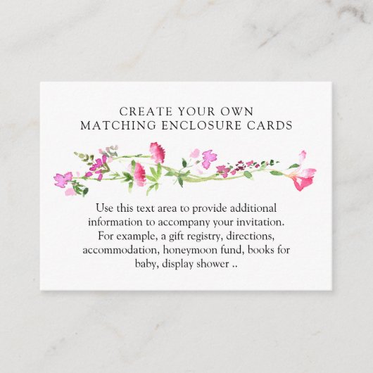 Roze Wildbloem Creëer uw eigen blanco Informatiekaartje (Voorkant)