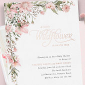 Roze Wildbloem en groen Baby Meisje Douche Folie Uitnodiging