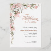 Roze Wildbloem en groen Baby Meisje Douche Folie Uitnodiging (Voorkant)