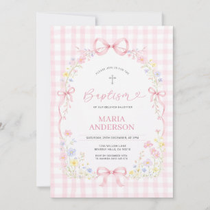 Roze WILDBLOEM Gingham Bloemendoop Uitnodiging