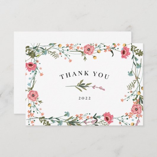 Roze Wildbloem Hartelijk dank Bedankkaart (Voorkant / Achterkant)