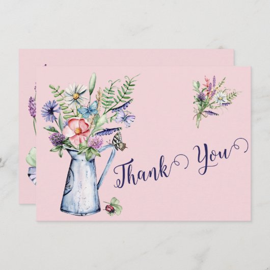 Roze Wildbloem Hartelijk dank Kaart (Voorkant / Achterkant)