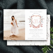 Roze Wildbloem Monogram Crest Foto Birthday Kaart