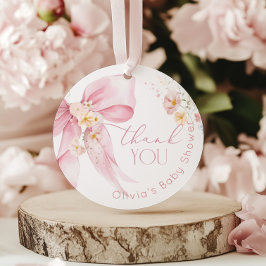 Roze Wildbloem Roze Lint Bedankt Bedankjes Labels