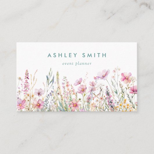 Roze Wildbloem Visitekaartje (Voorkant)