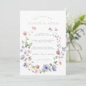 Roze Wildbloem Vlinder Monogram Huwelijk Kaart (Staand voorkant)