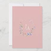 Roze Wildbloem Vlinder Monogram Huwelijk Kaart (Achterkant)